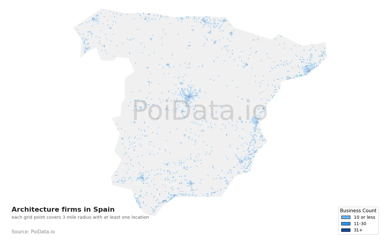 Architecture firm density map for Spain