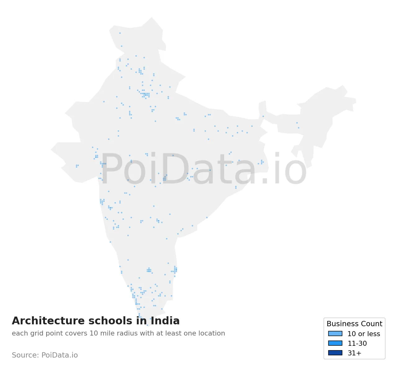 Architecture school density map for India