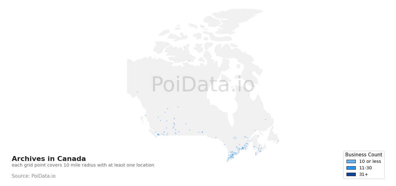 Archive density map for Canada