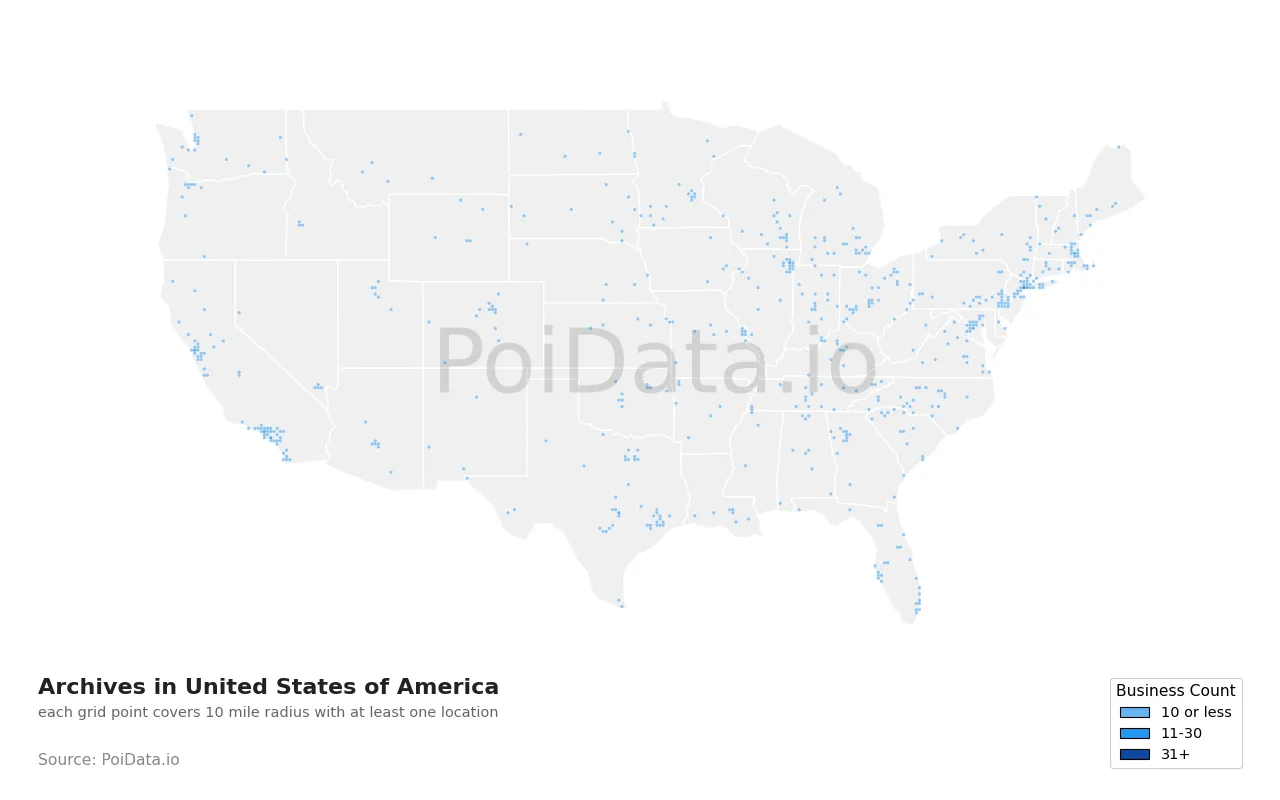 Archive density map for United States