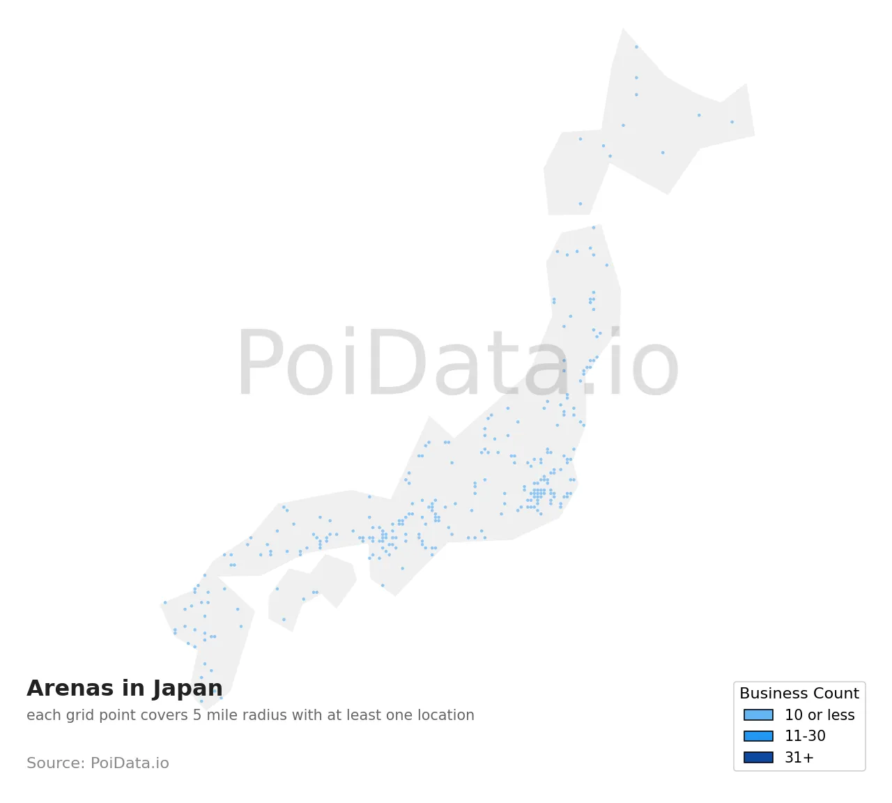 Arena density map for Japan