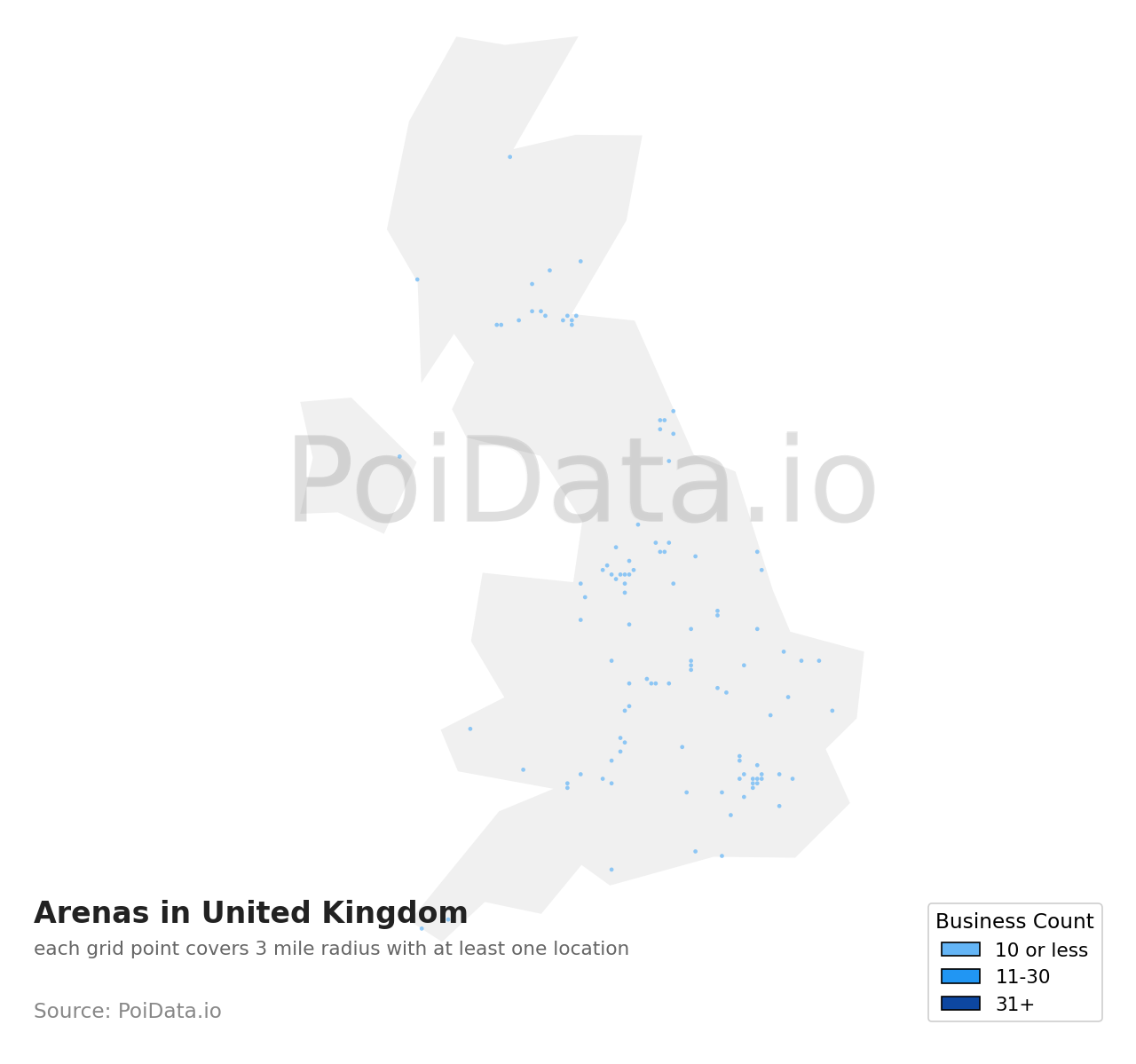 Arena density map for United Kingdom