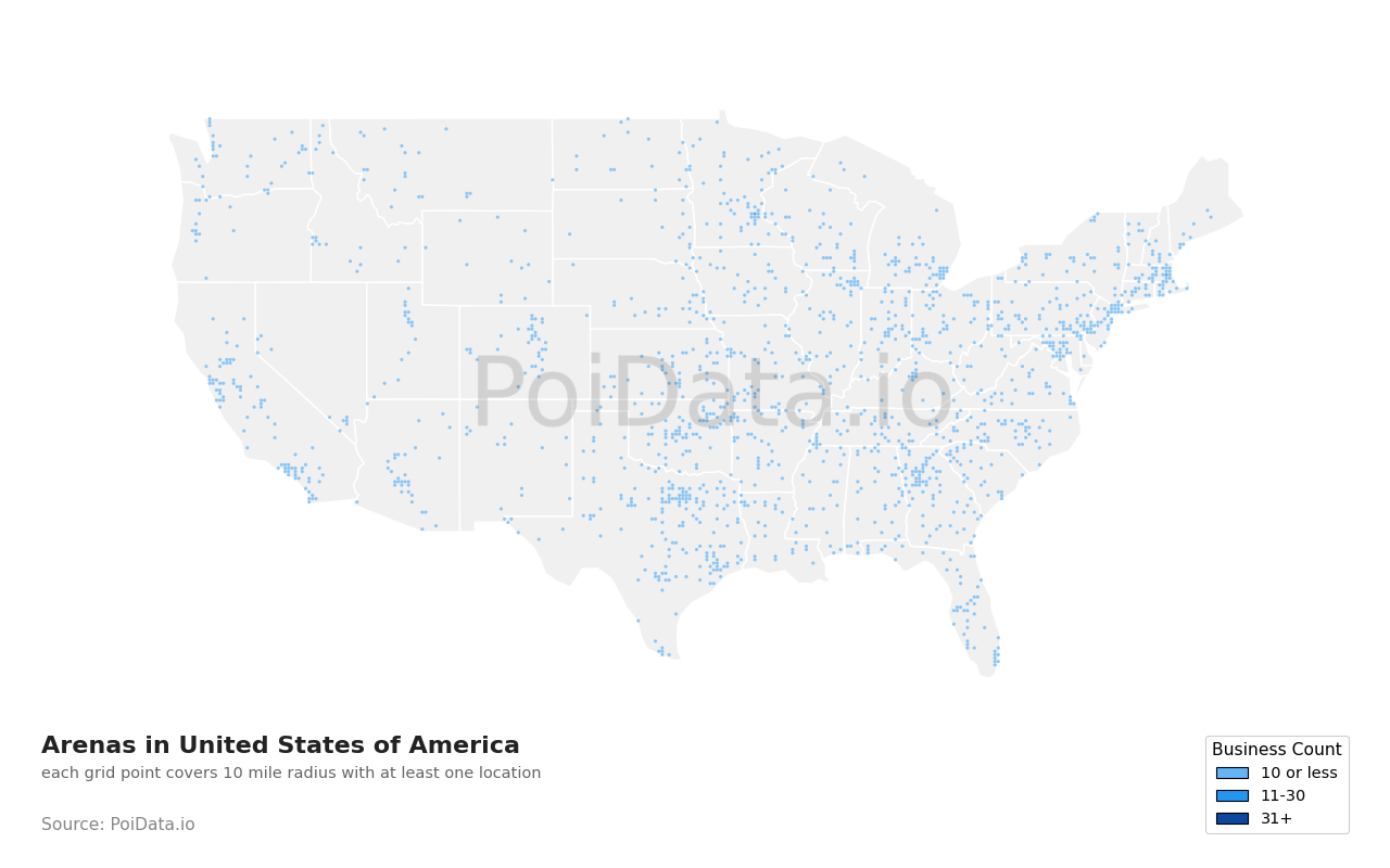 Arena density map for United States