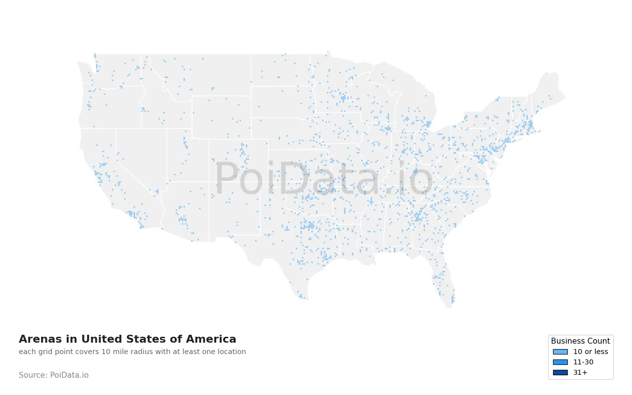 Arena density map for United States