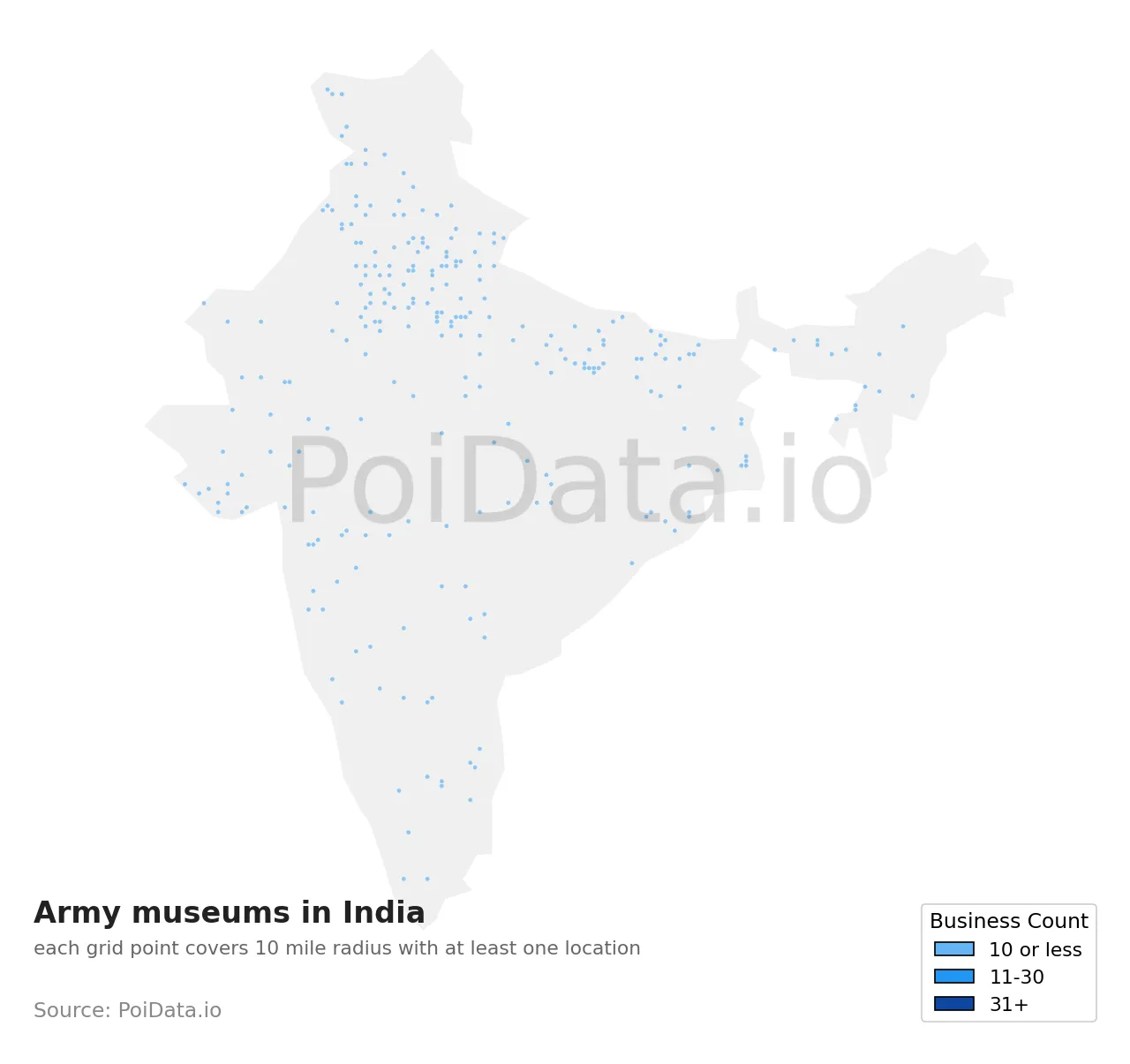 Army museum density map for India