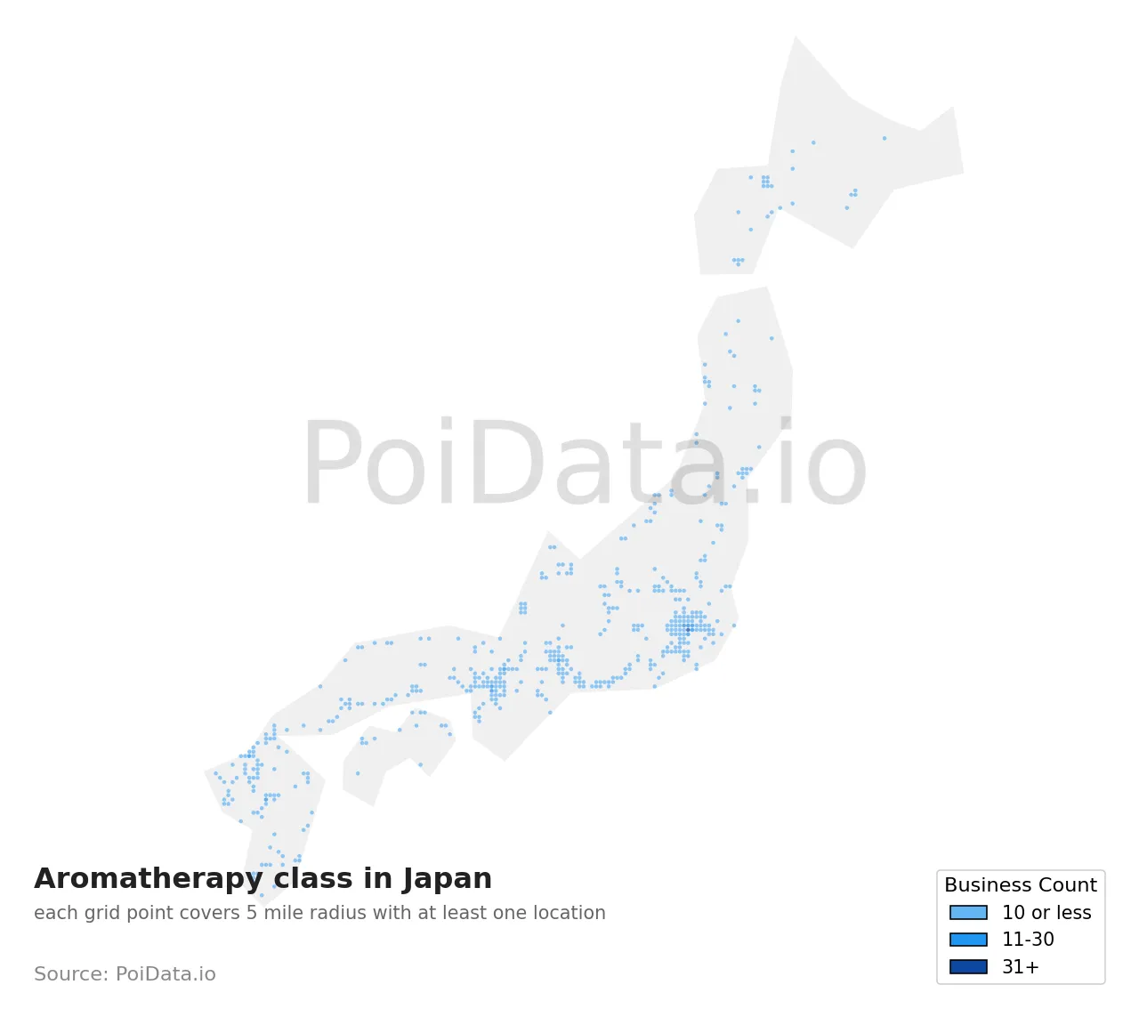 Aromatherapy class density map for Japan