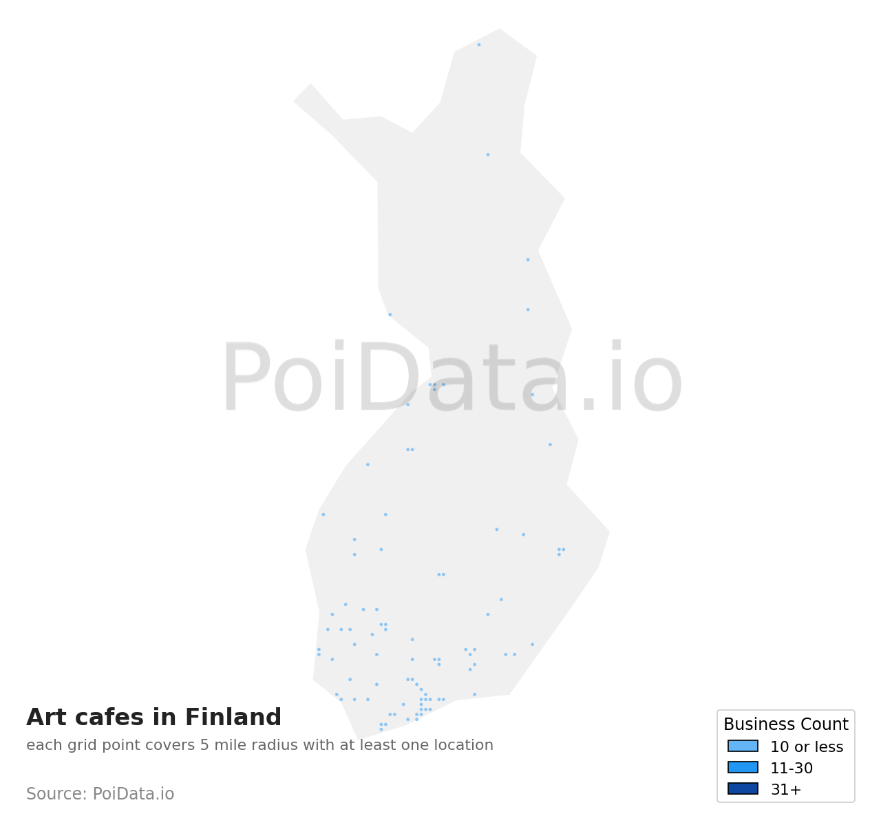 Art cafe density map for Finland