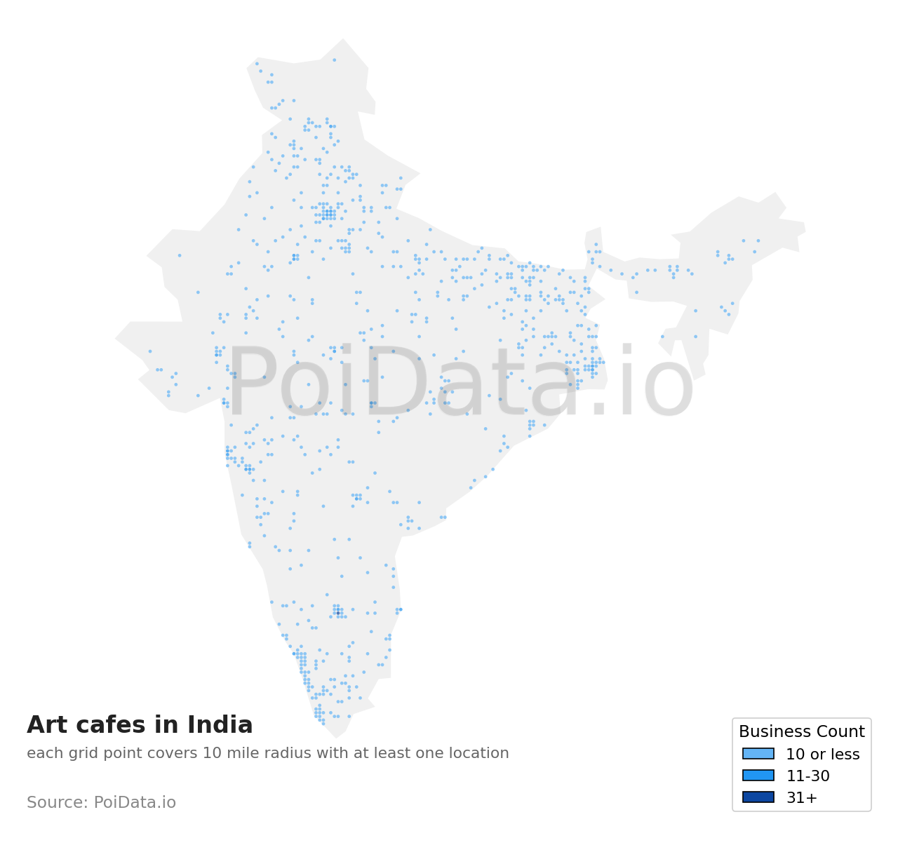 Art cafe density map for India
