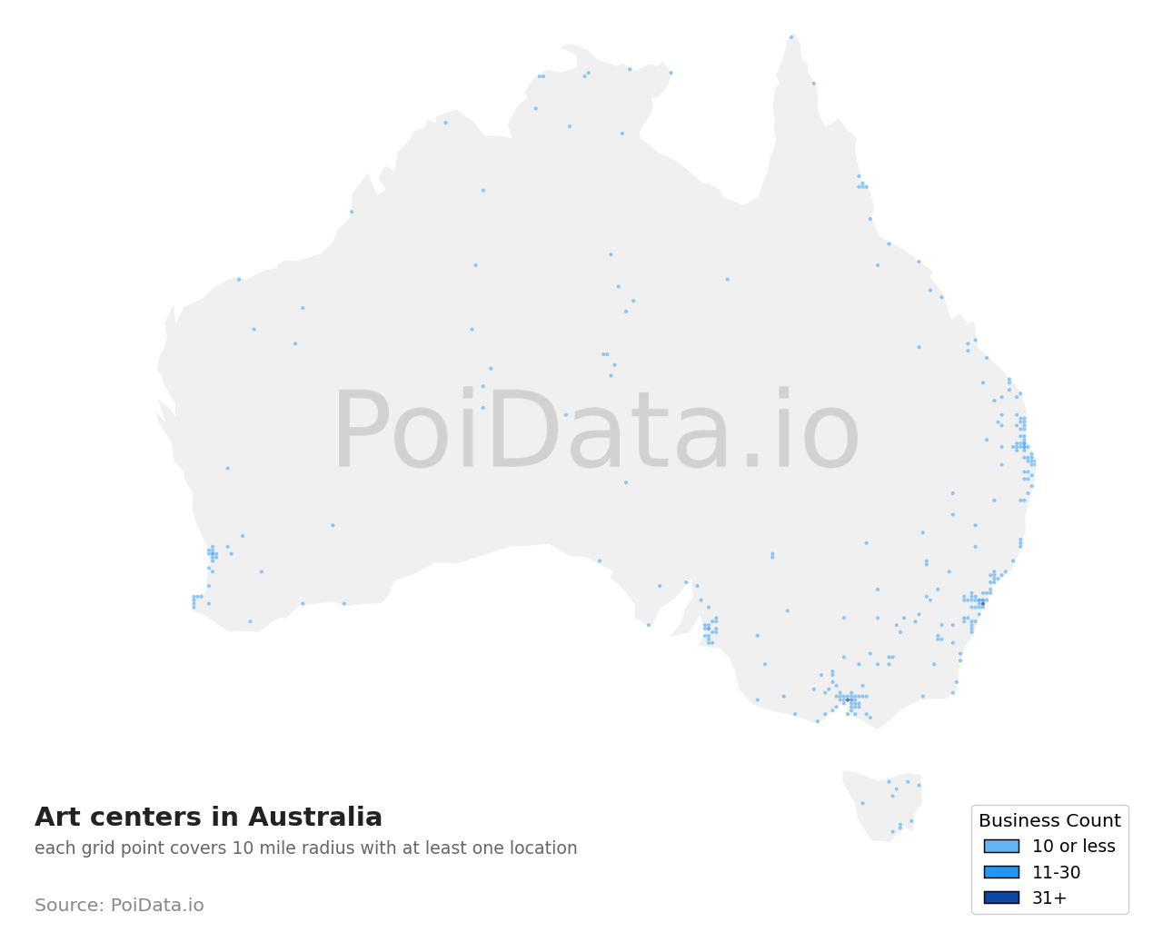 Art center density map for Australia