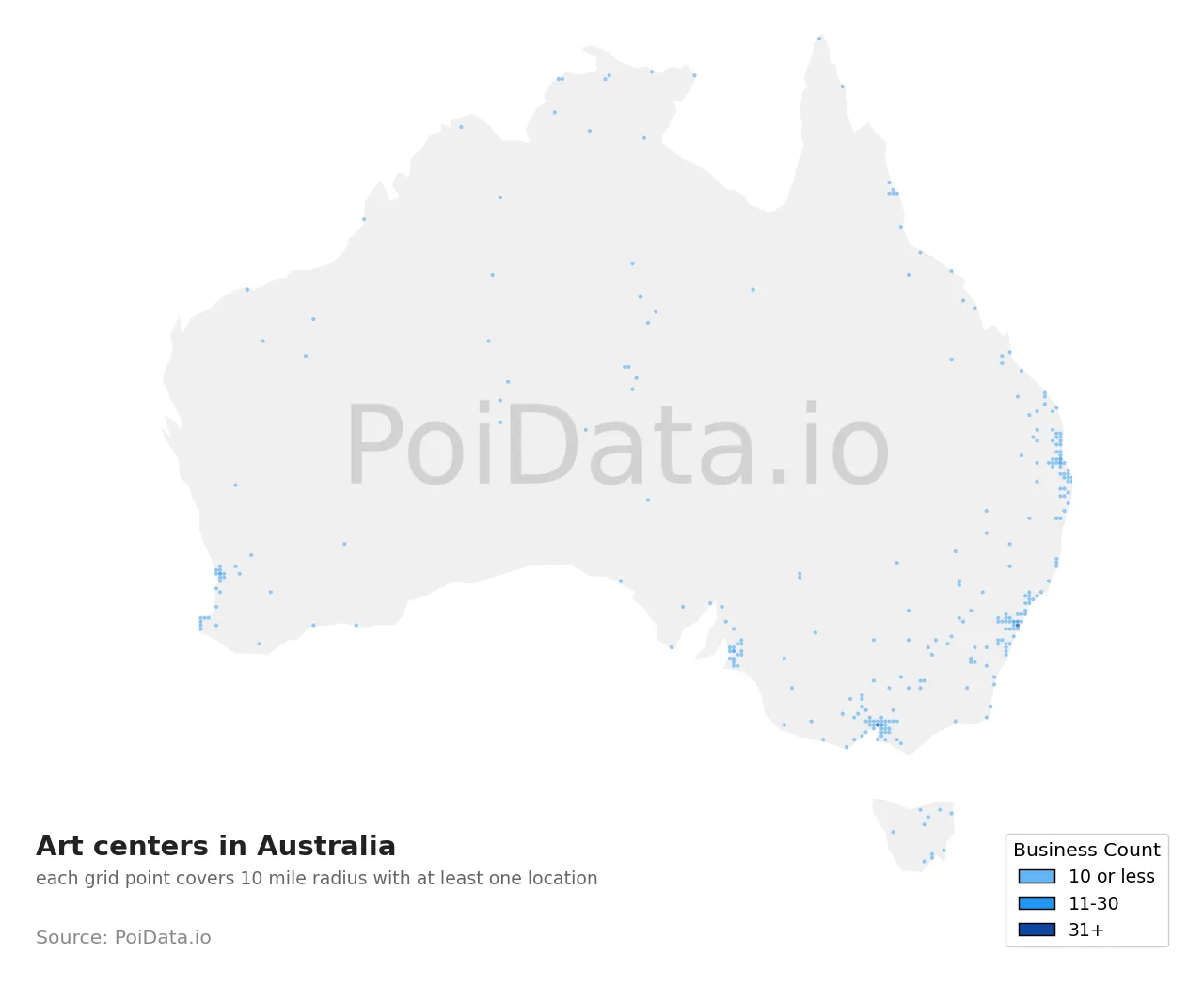 Art center density map for Australia
