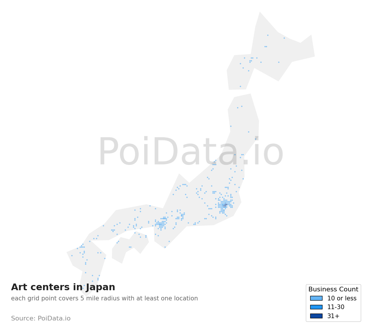 Art center density map for Japan
