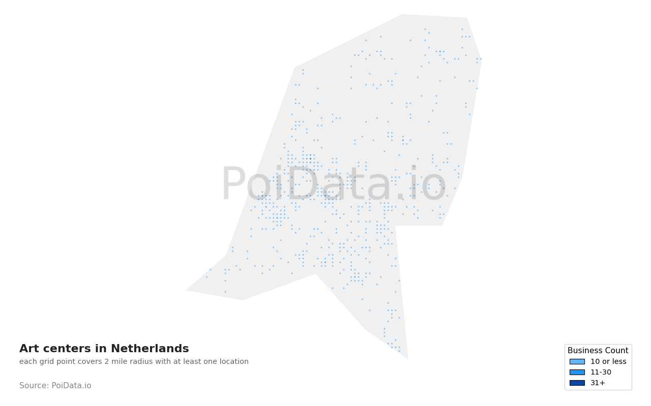 Art center density map for Netherlands