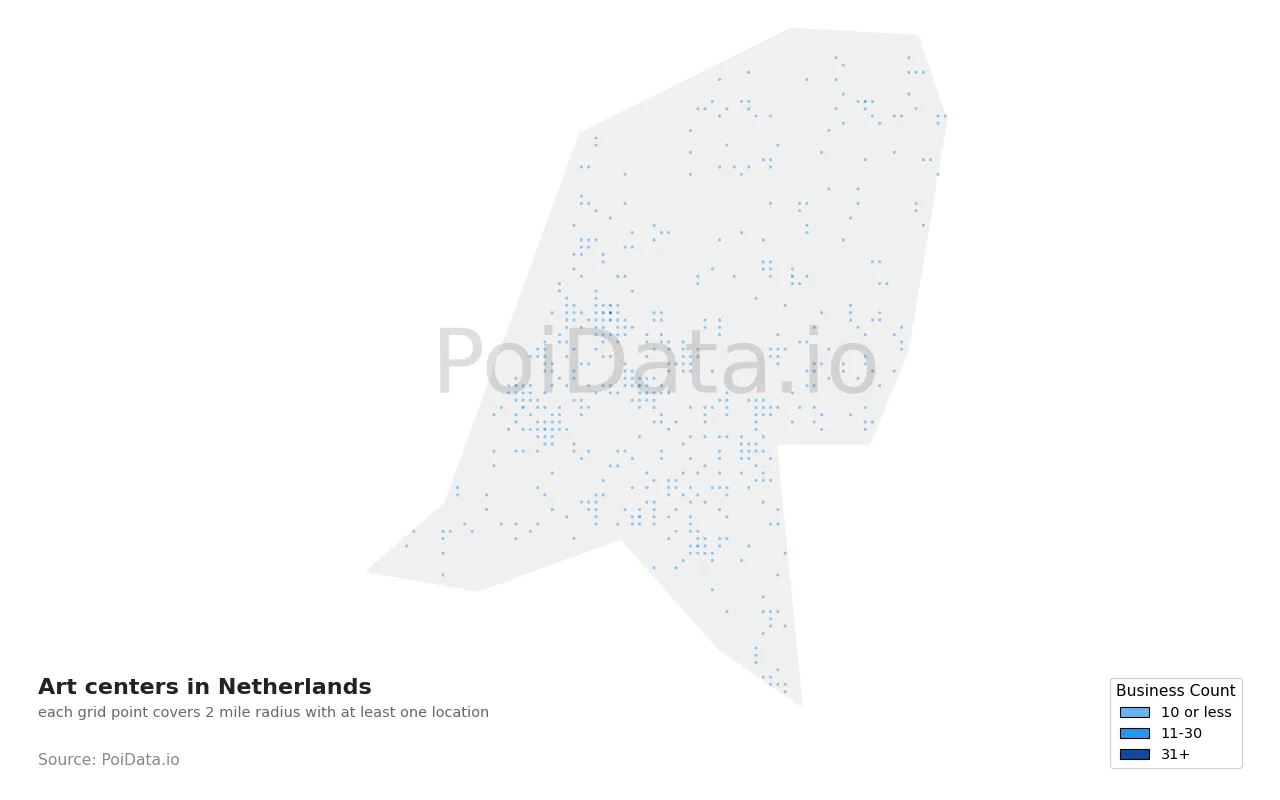 Art center density map for Netherlands