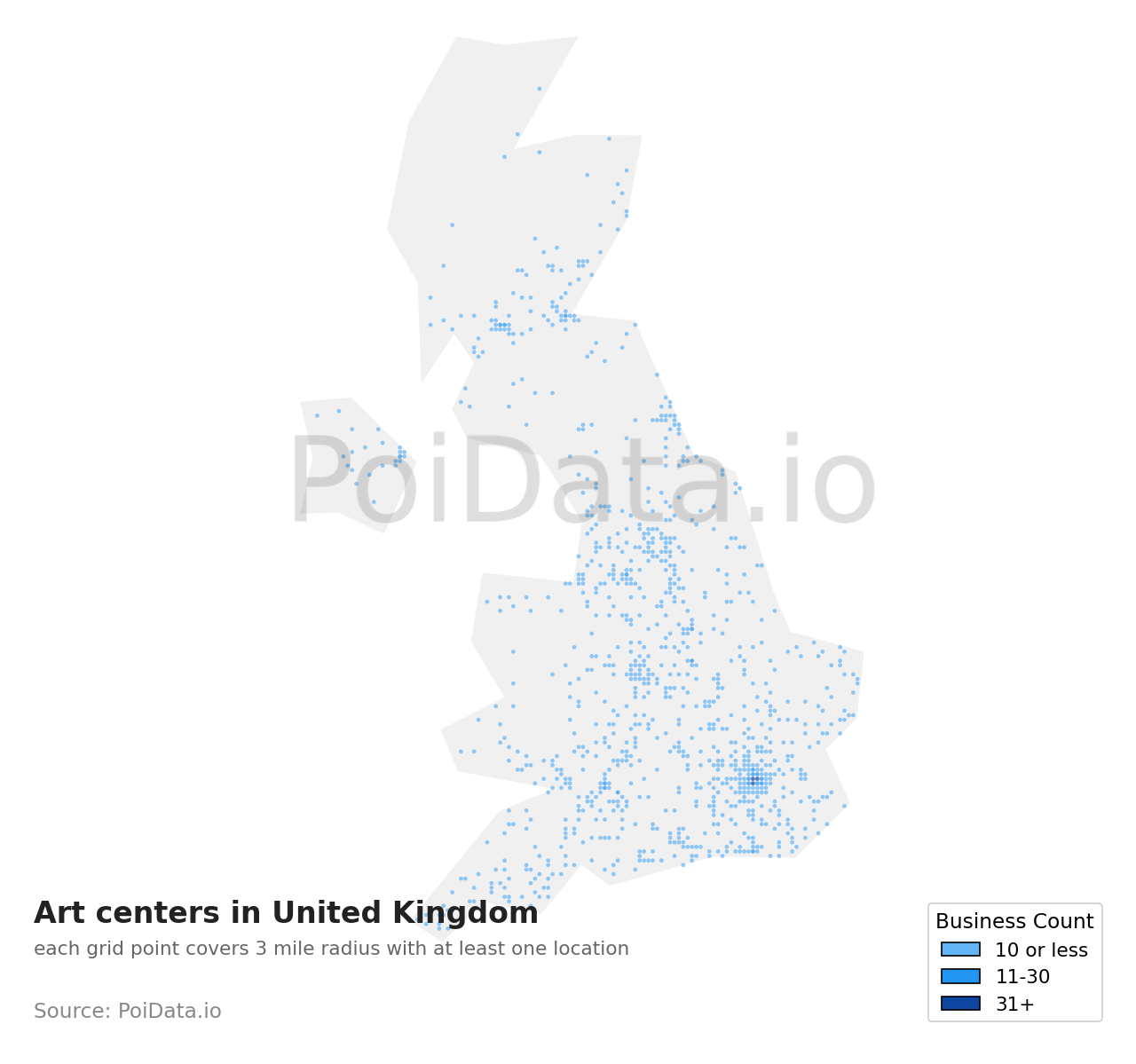 Art center density map for United Kingdom