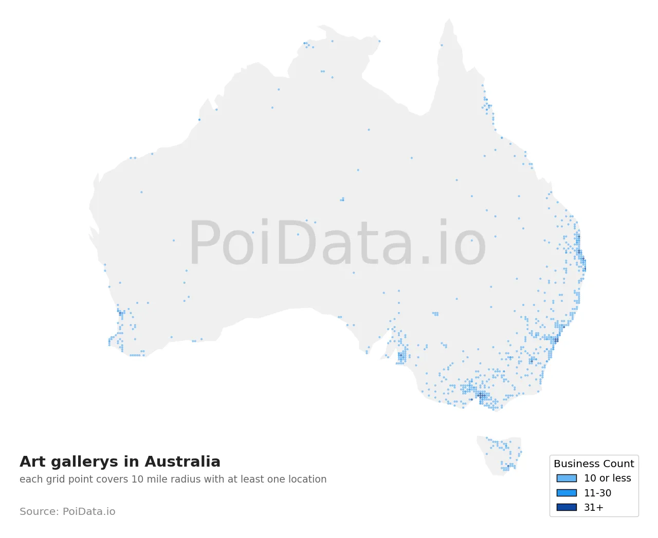 Art gallery density map for Australia