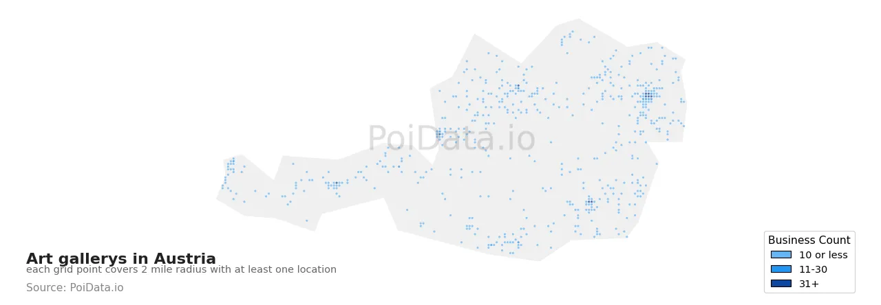 Art gallery density map for Austria