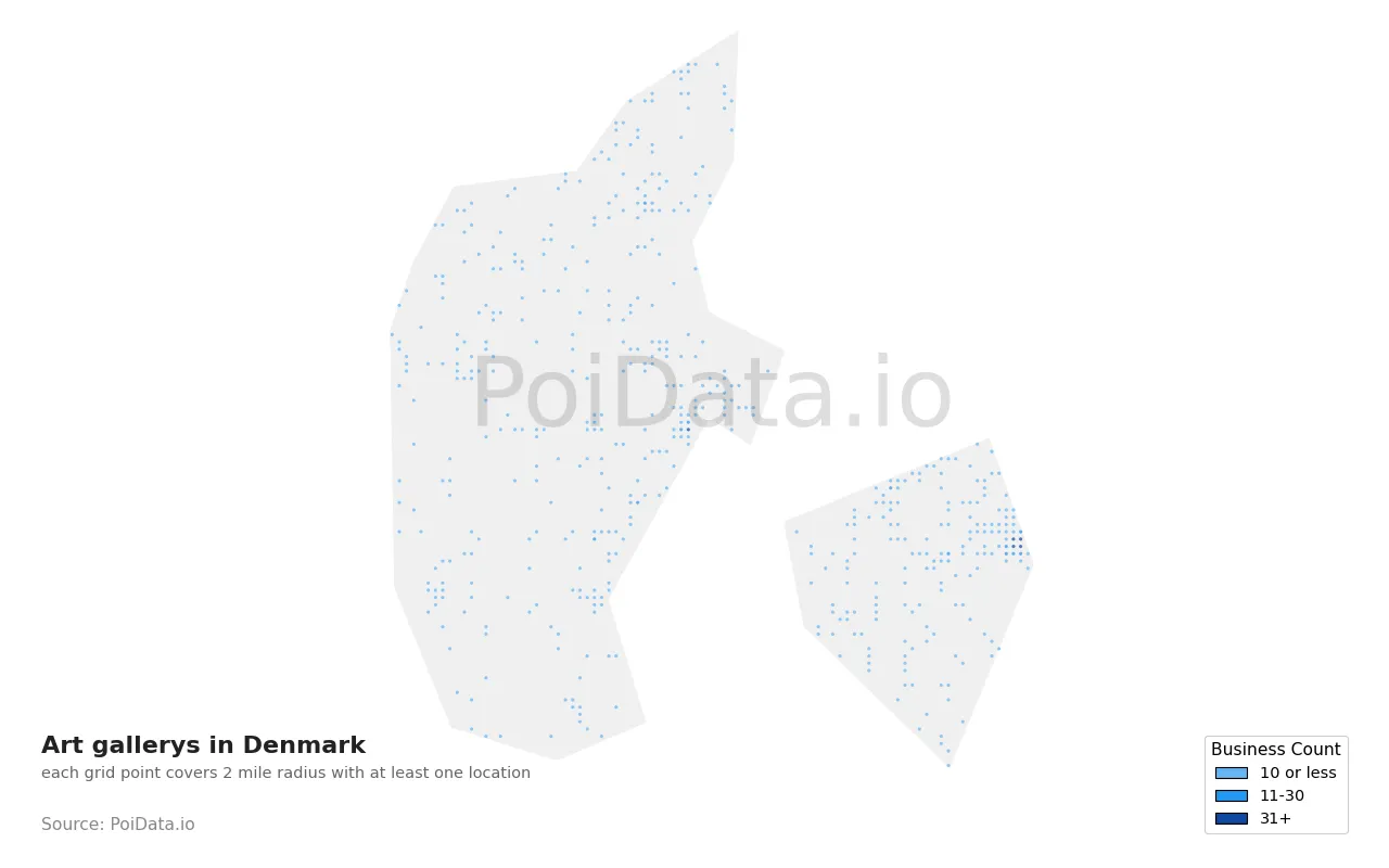 Art gallery density map for Denmark