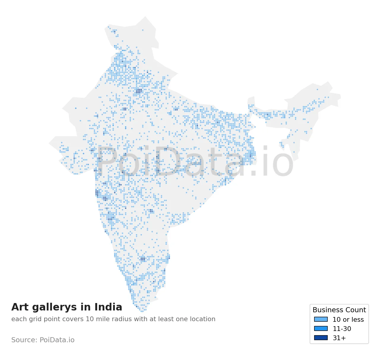 Art gallery density map for India