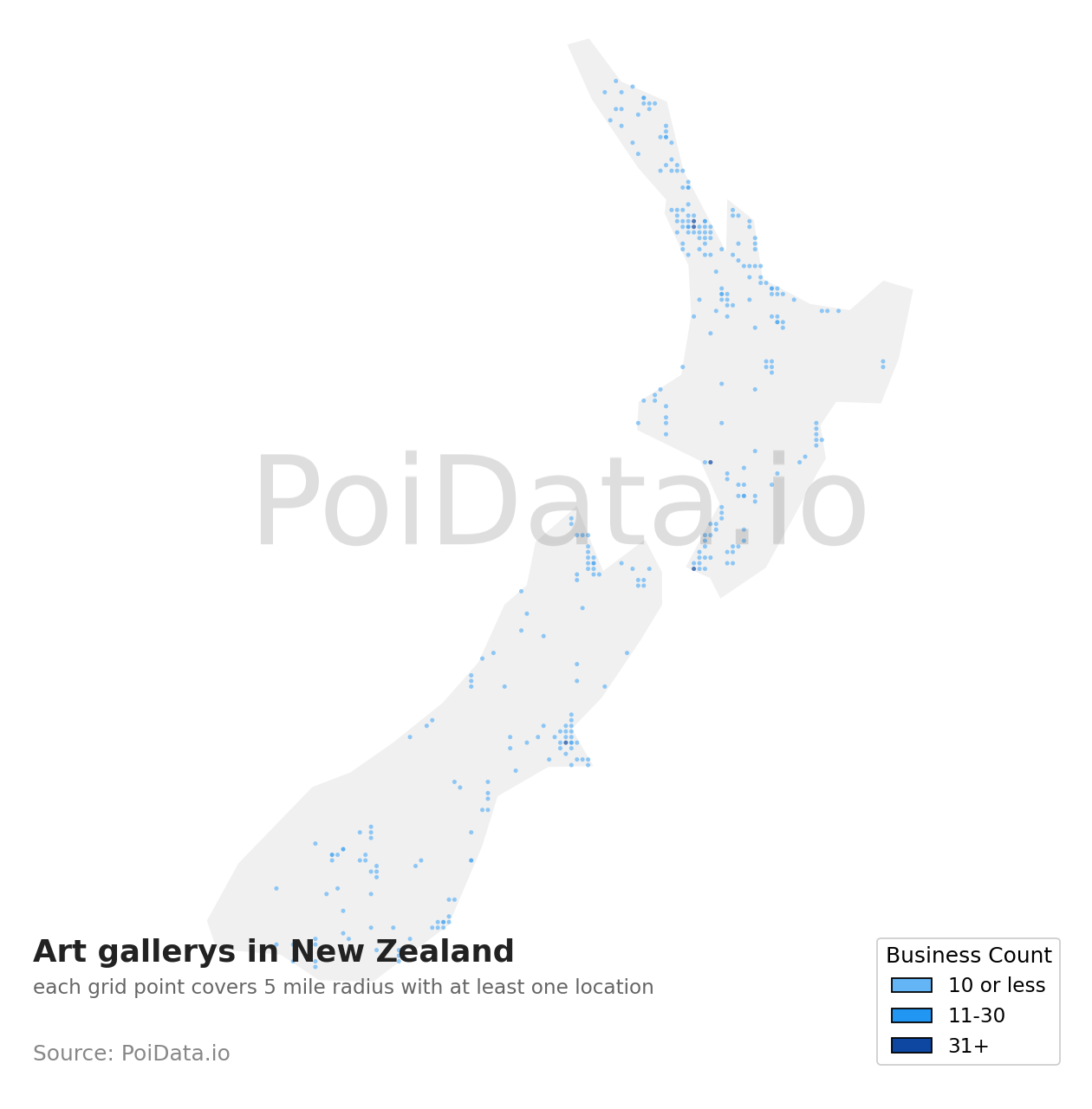 Art gallery density map for New Zealand