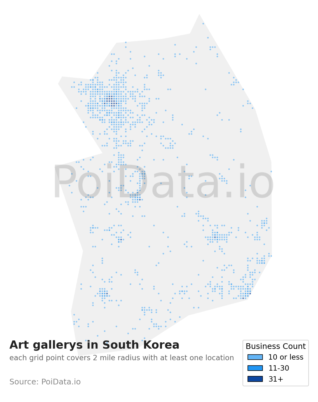 Art gallery density map for South Korea