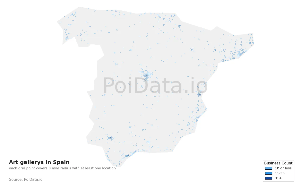 Art gallery density map for Spain