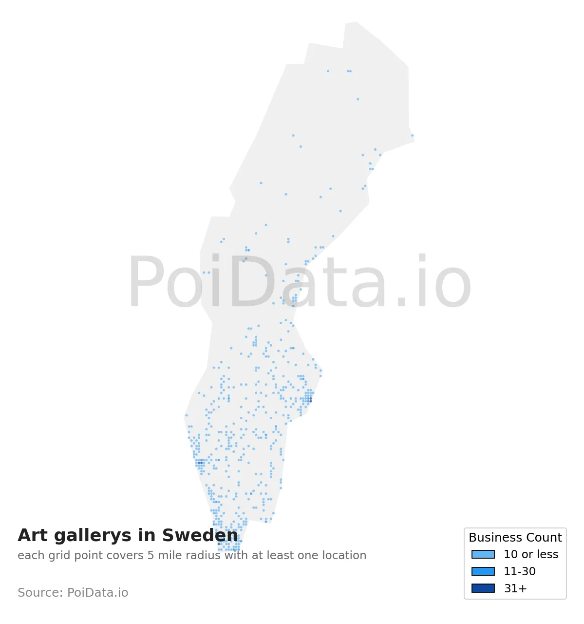 Art gallery density map for Sweden