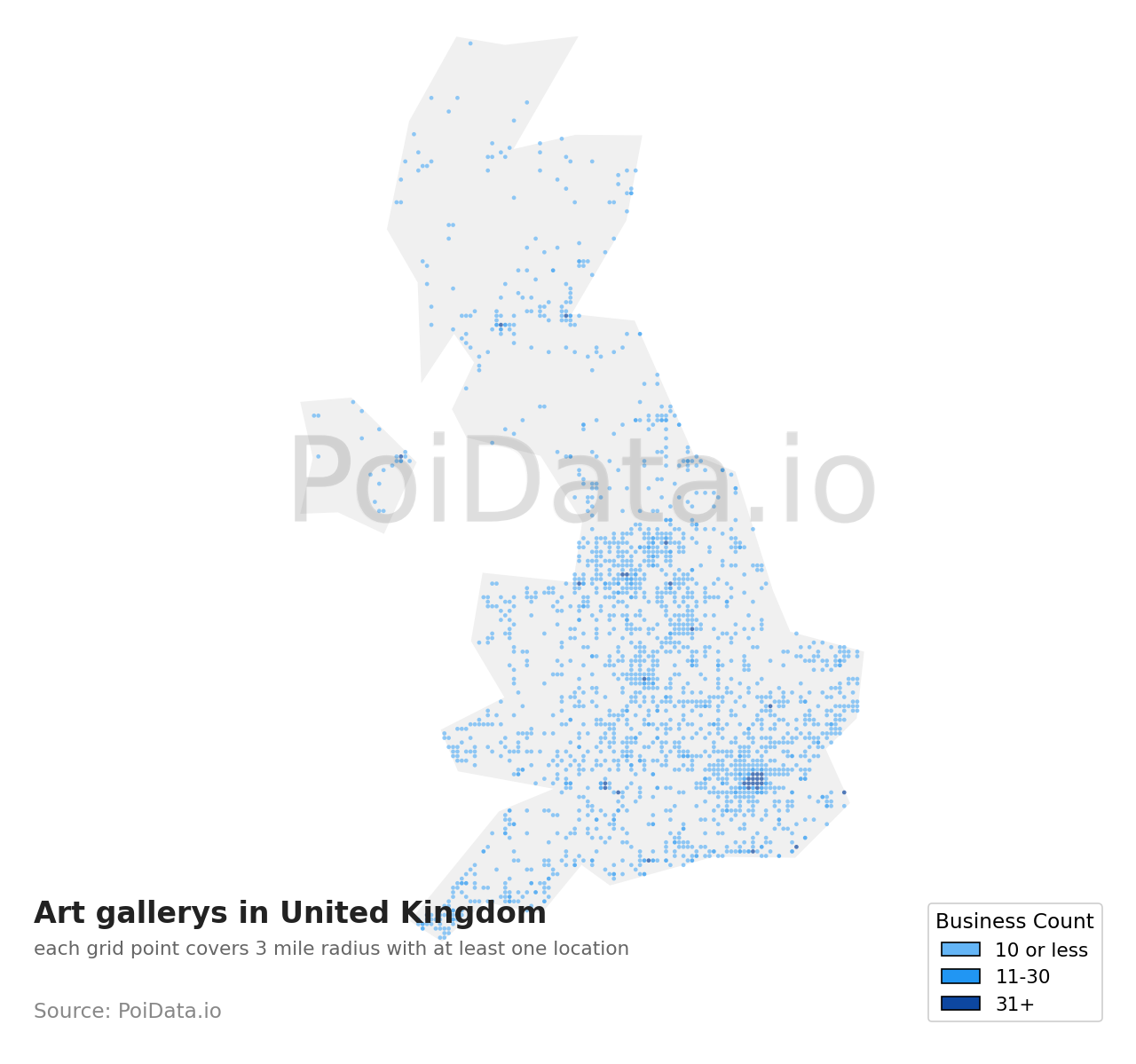 Art gallery density map for United Kingdom
