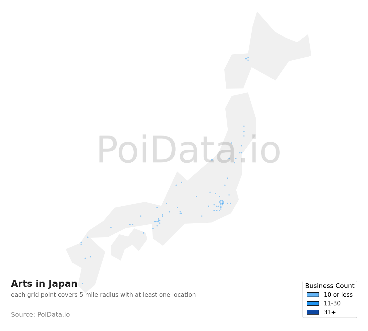Art density map for Hokkaido, Japan