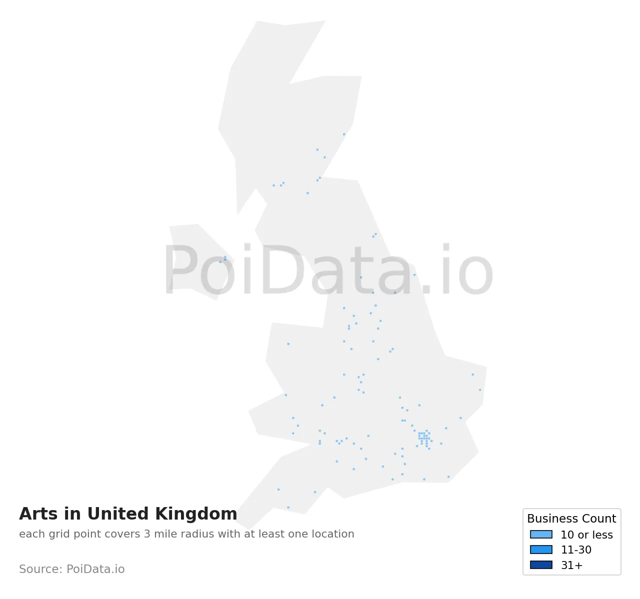 Art density map for United Kingdom
