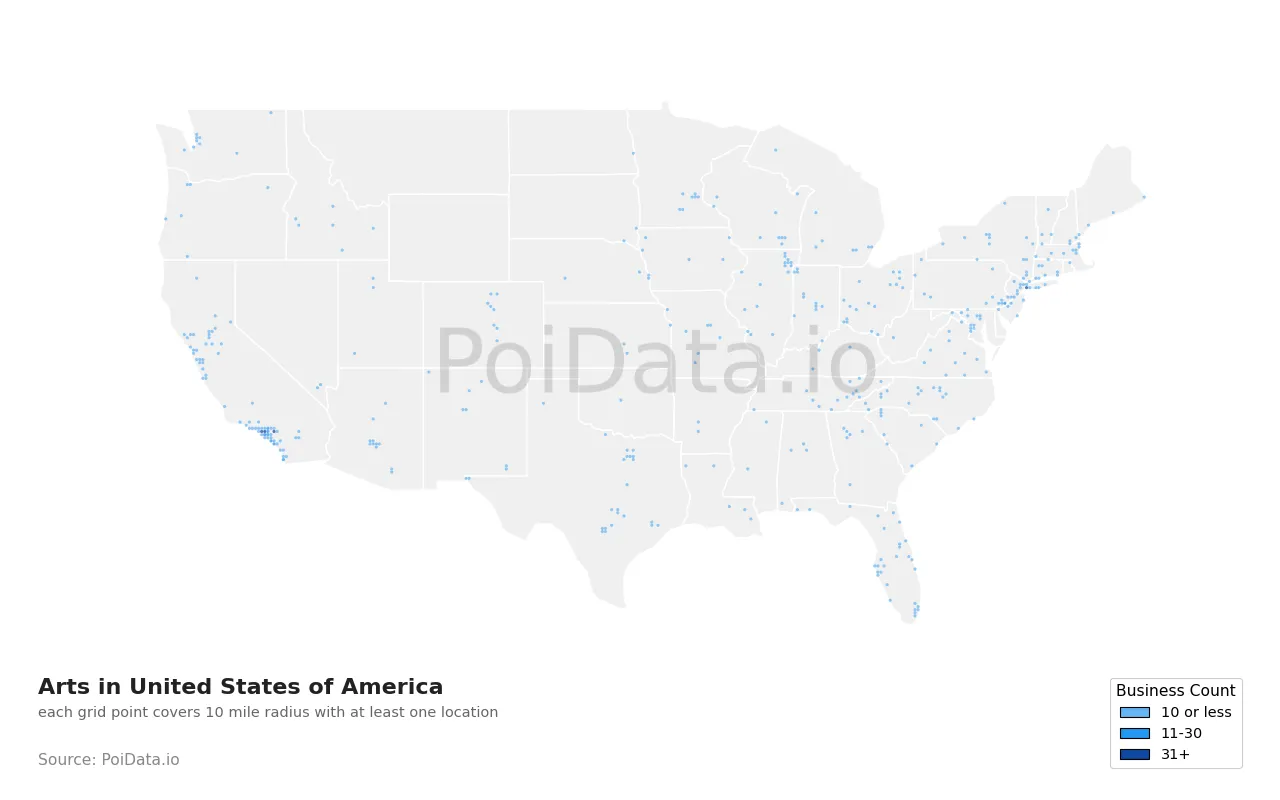 Art density map for United States