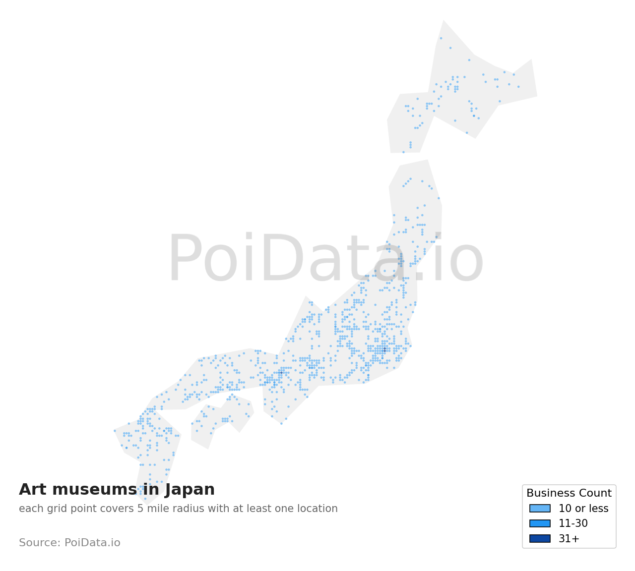 Art museum density map for Japan