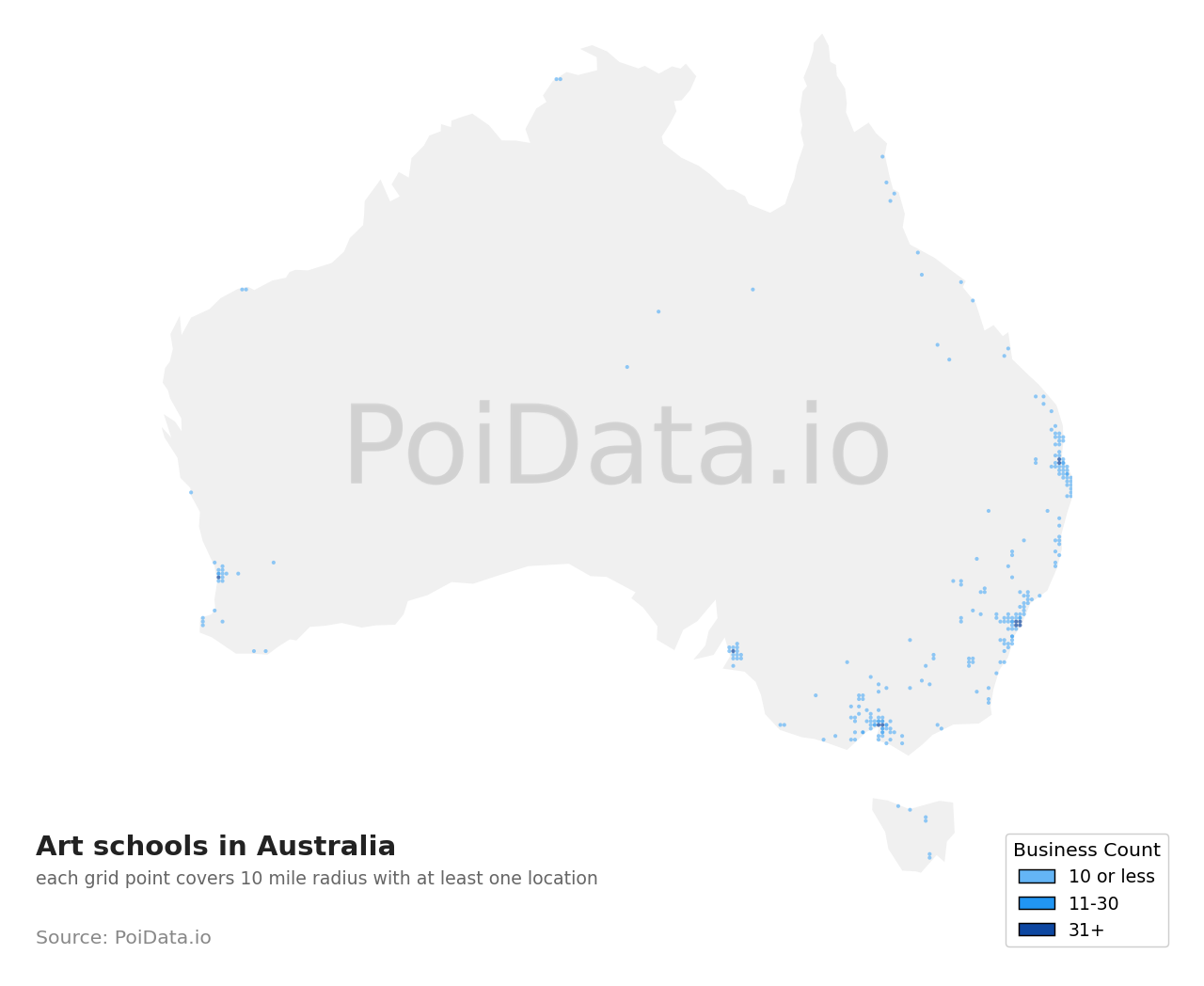 Art school density map for Australia