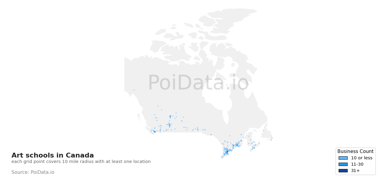 Art school density map for Canada