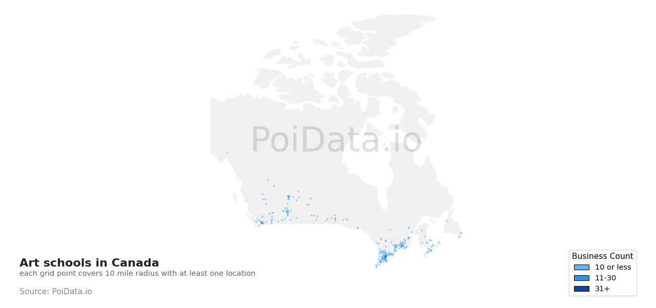 Art school density map for Canada