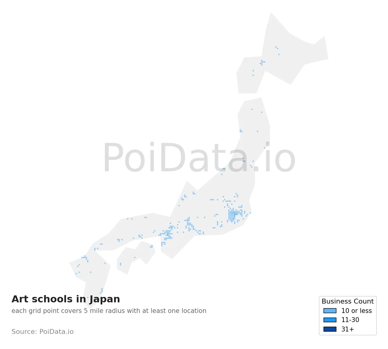 Art school density map for Japan
