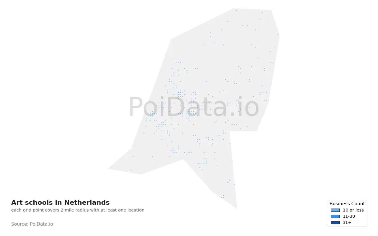 Art school density map for Netherlands