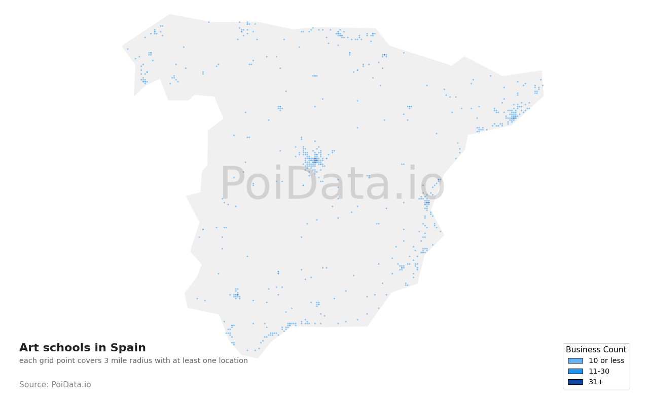Art school density map for Spain
