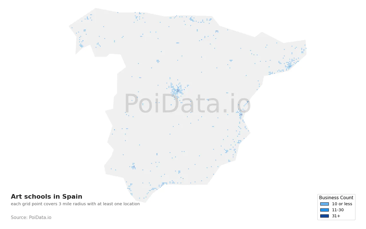 Art school density map for Spain