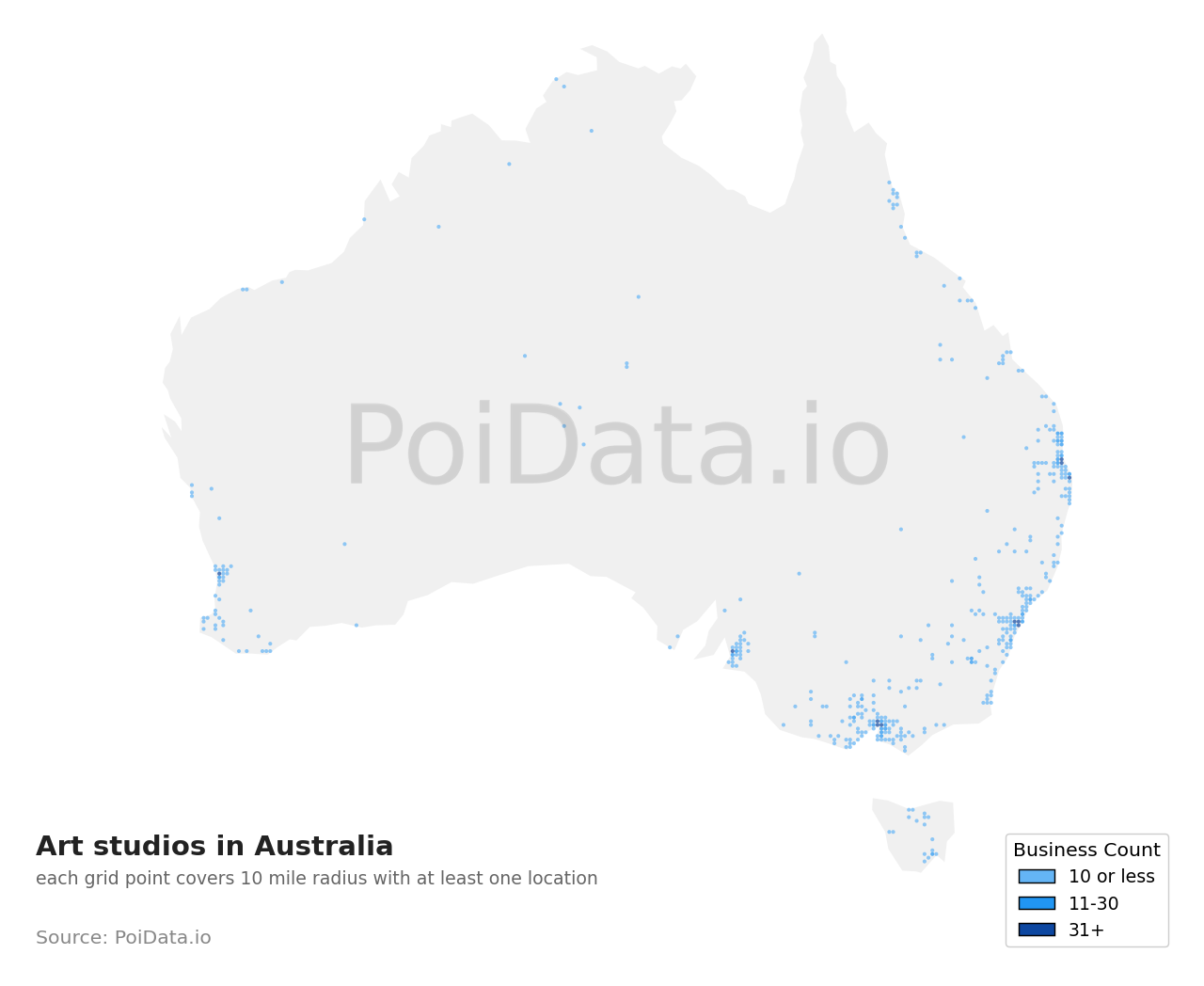 Art studio density map for Australia