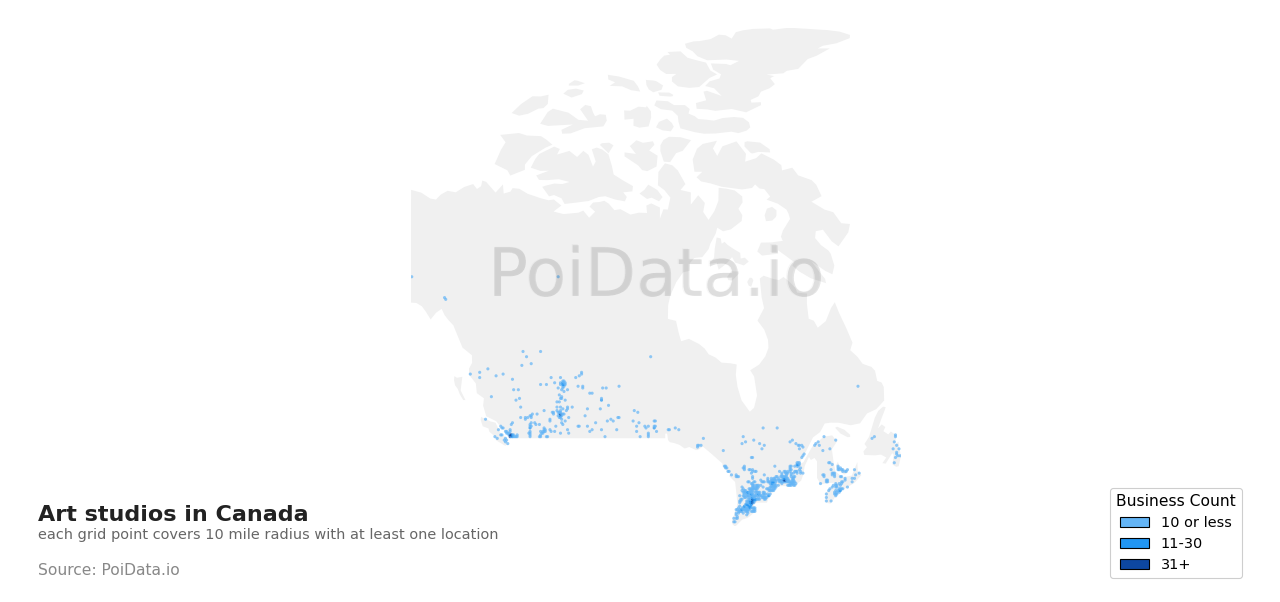Art studio density map for Canada