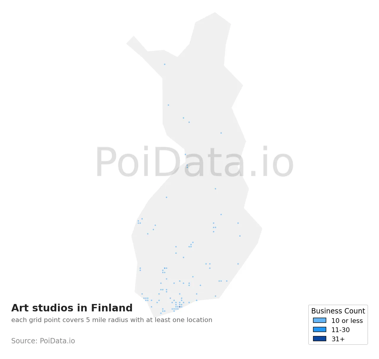 Art studio density map for Finland