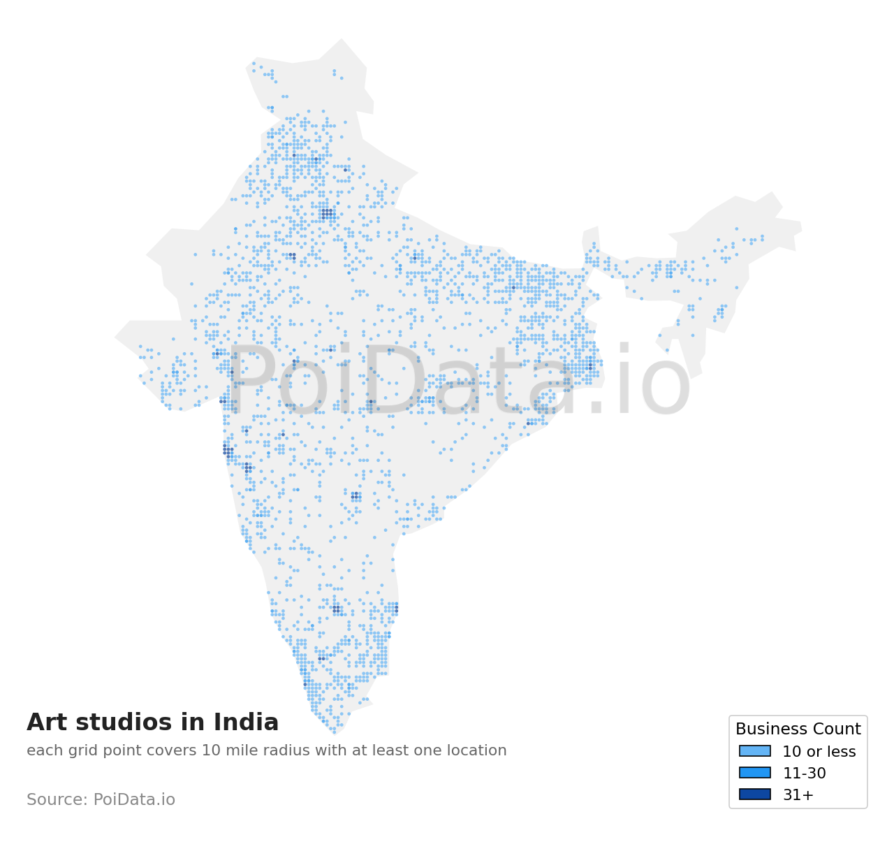 Art studio density map for India