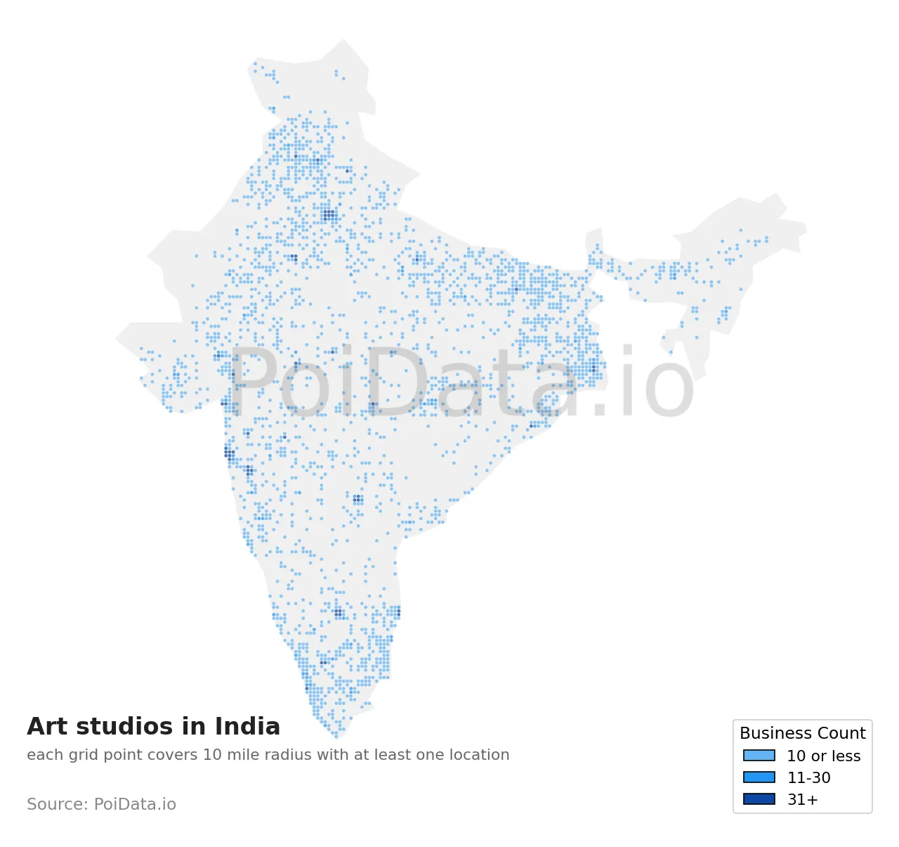 Art studio density map for India