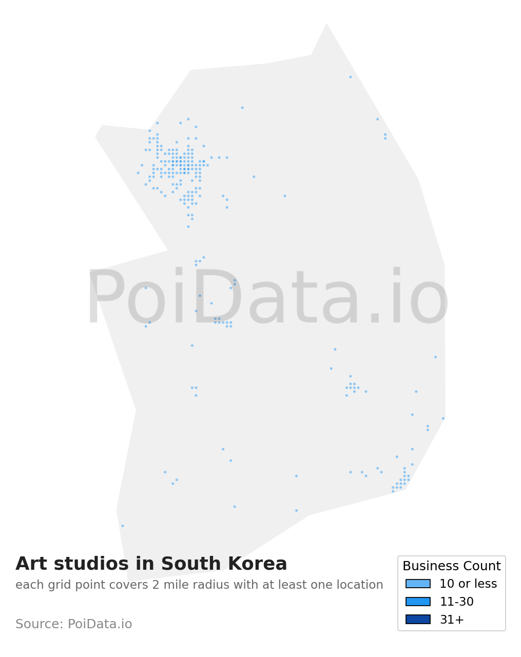 Art studio density map for South Korea