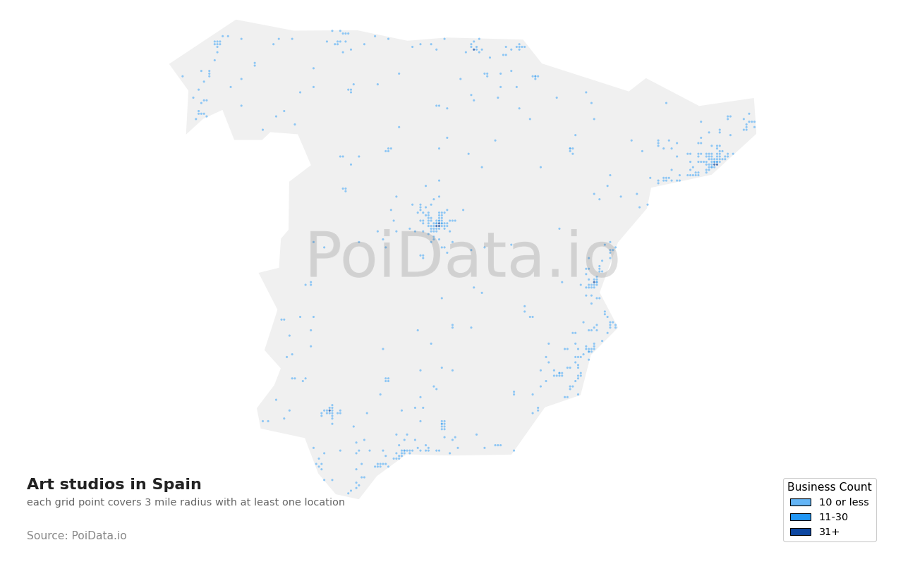 Art studio density map for Spain