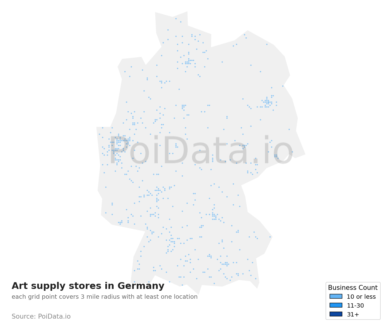 Art supply store density map for Germany
