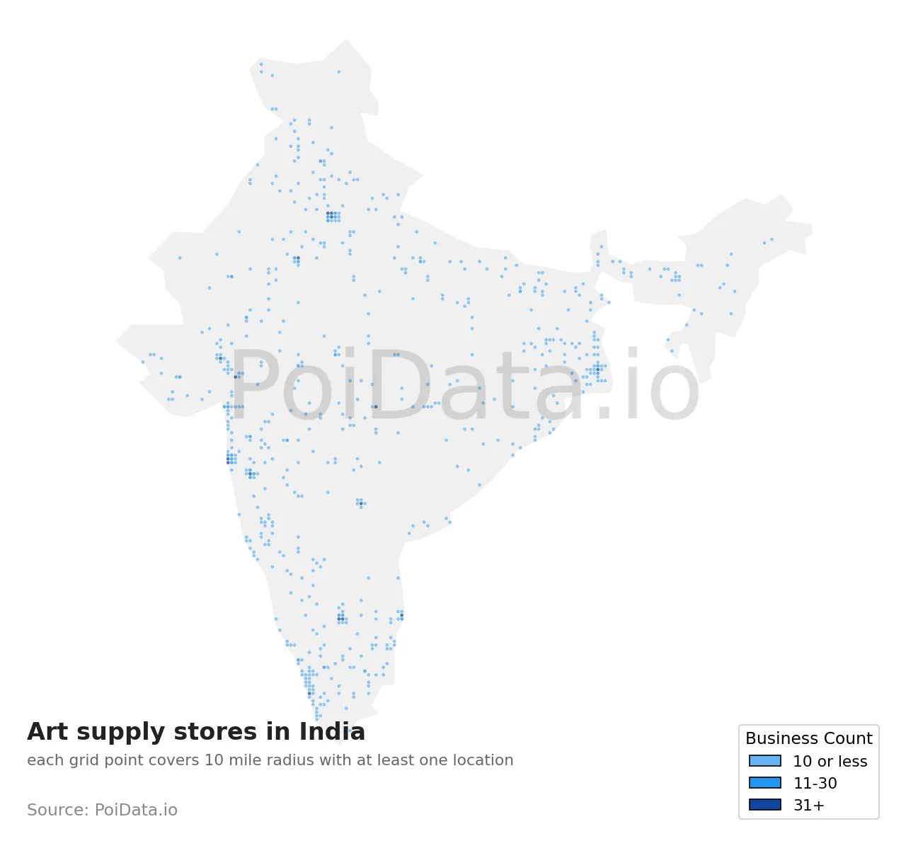 Art supply store density map for India