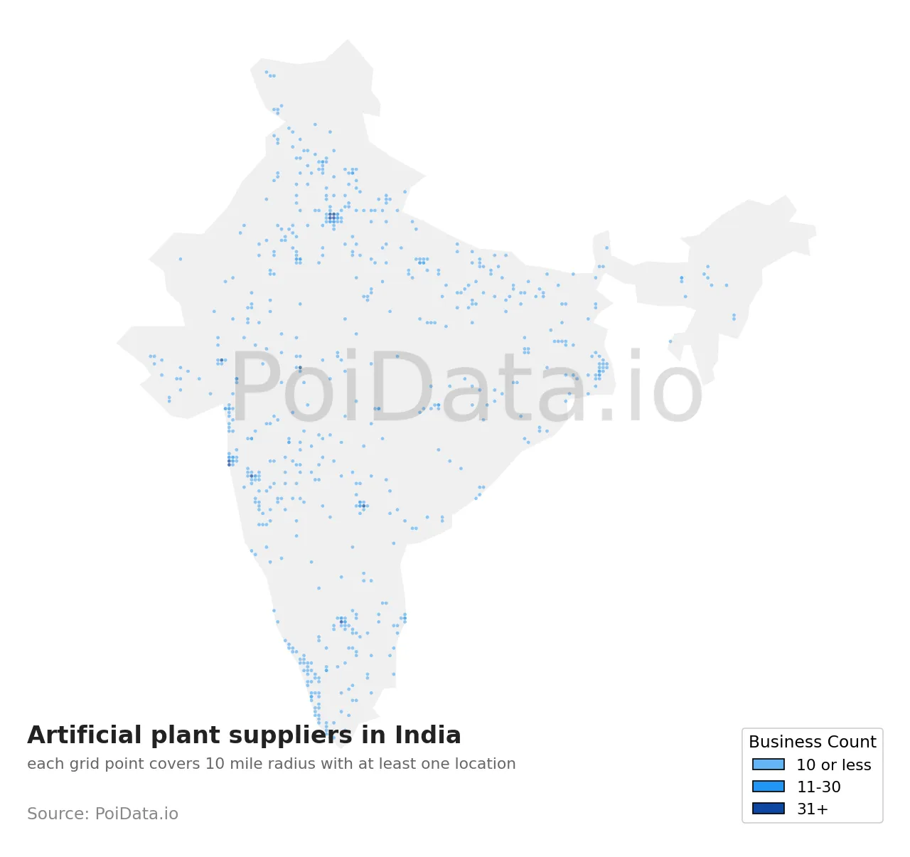 Artificial plant supplier density map for India