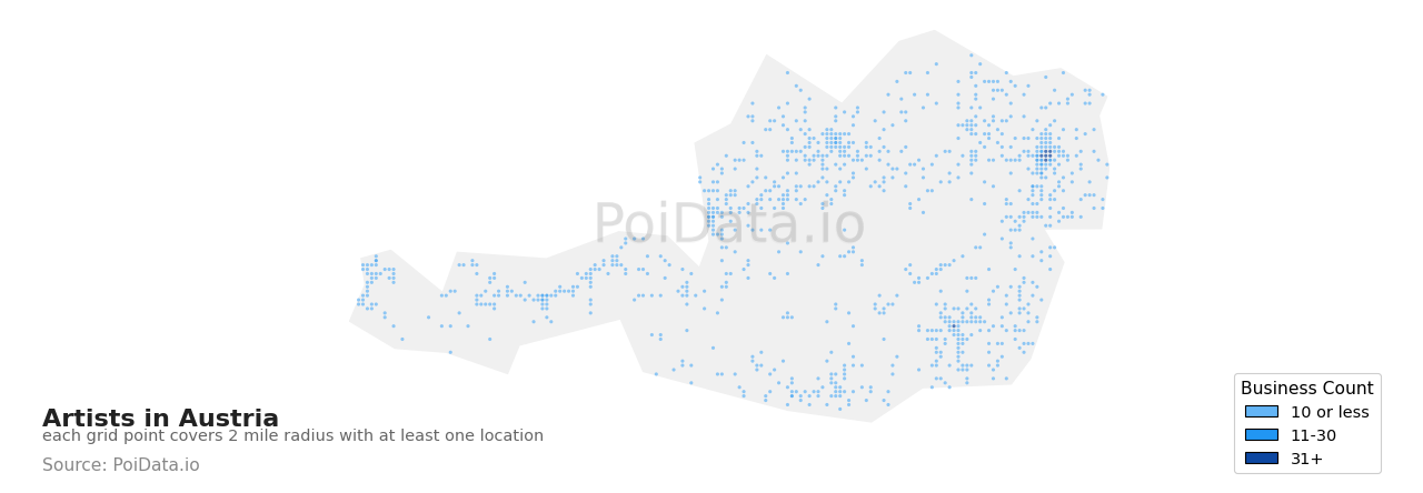 Artist density map for Austria