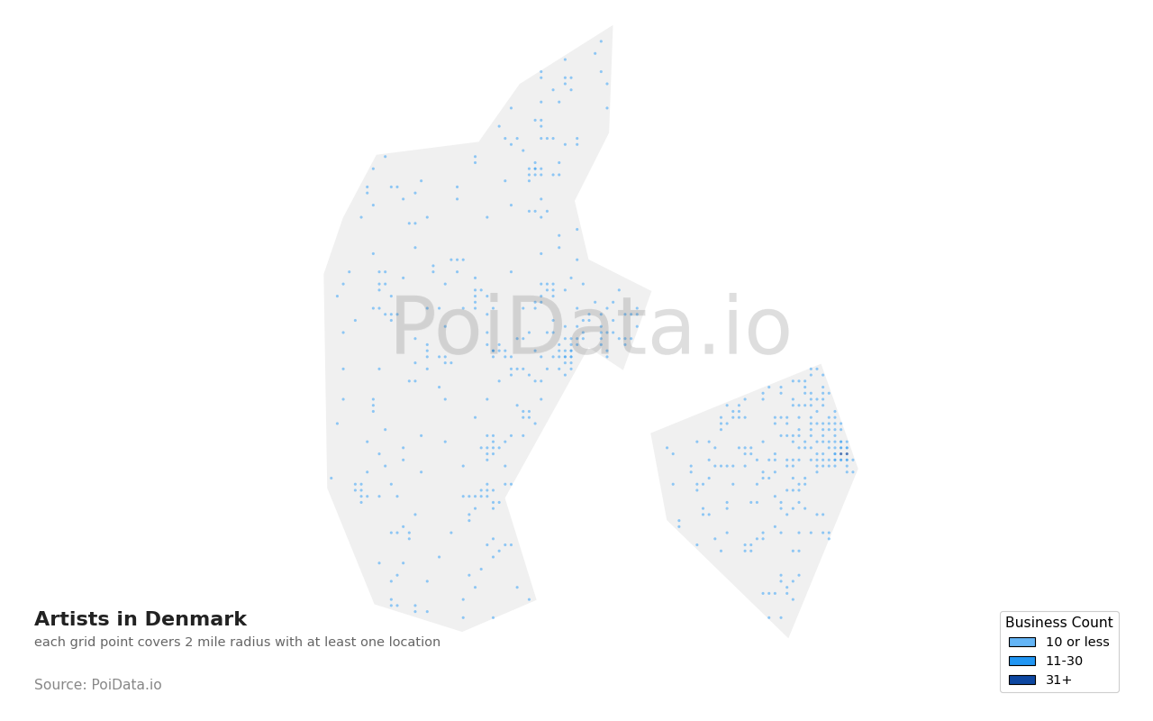 Artist density map for Denmark